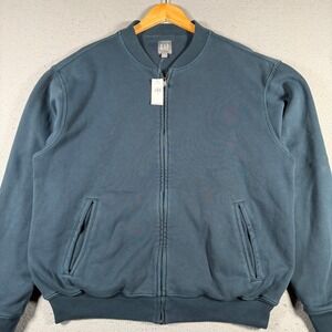 GAP Men Fleece Bomber Jacket Medium Blue Full Zip Ribbed Collar & Cuffs Size S